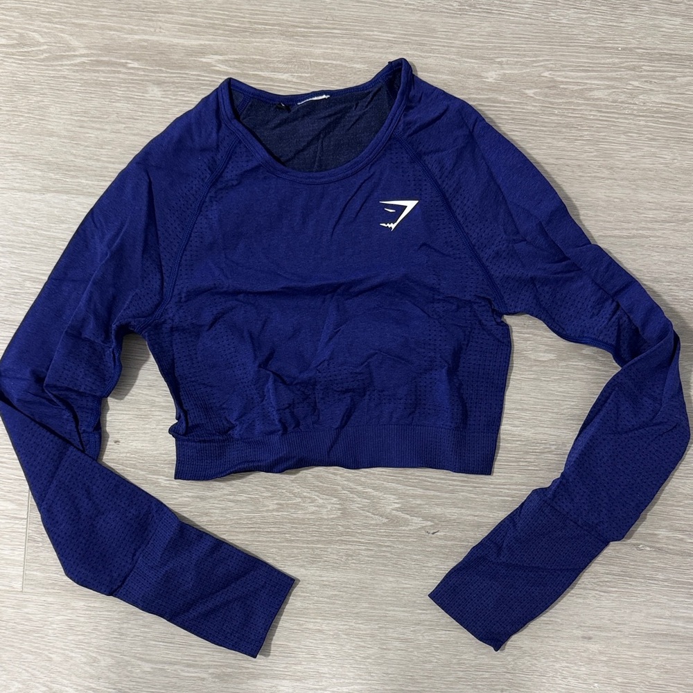 Gymshark Women's Navy Long Sleeve Crop Top - Medium NEW